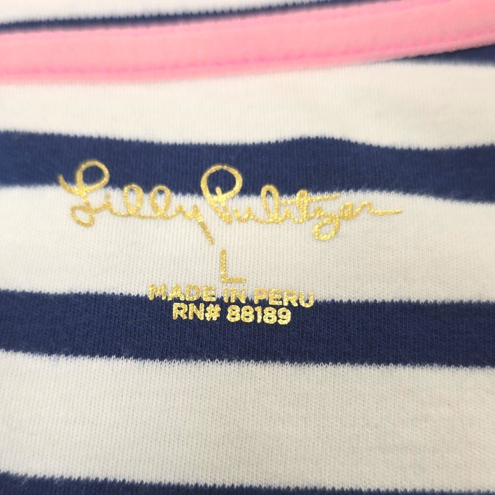 Lilly Pulitzer Striped T-Shirt Dress Puff Sleeve Blue White Size L - Picture 5 of 9